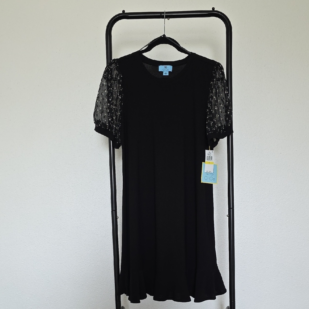 CeCe Black Puff Sleeve A-Line Dress